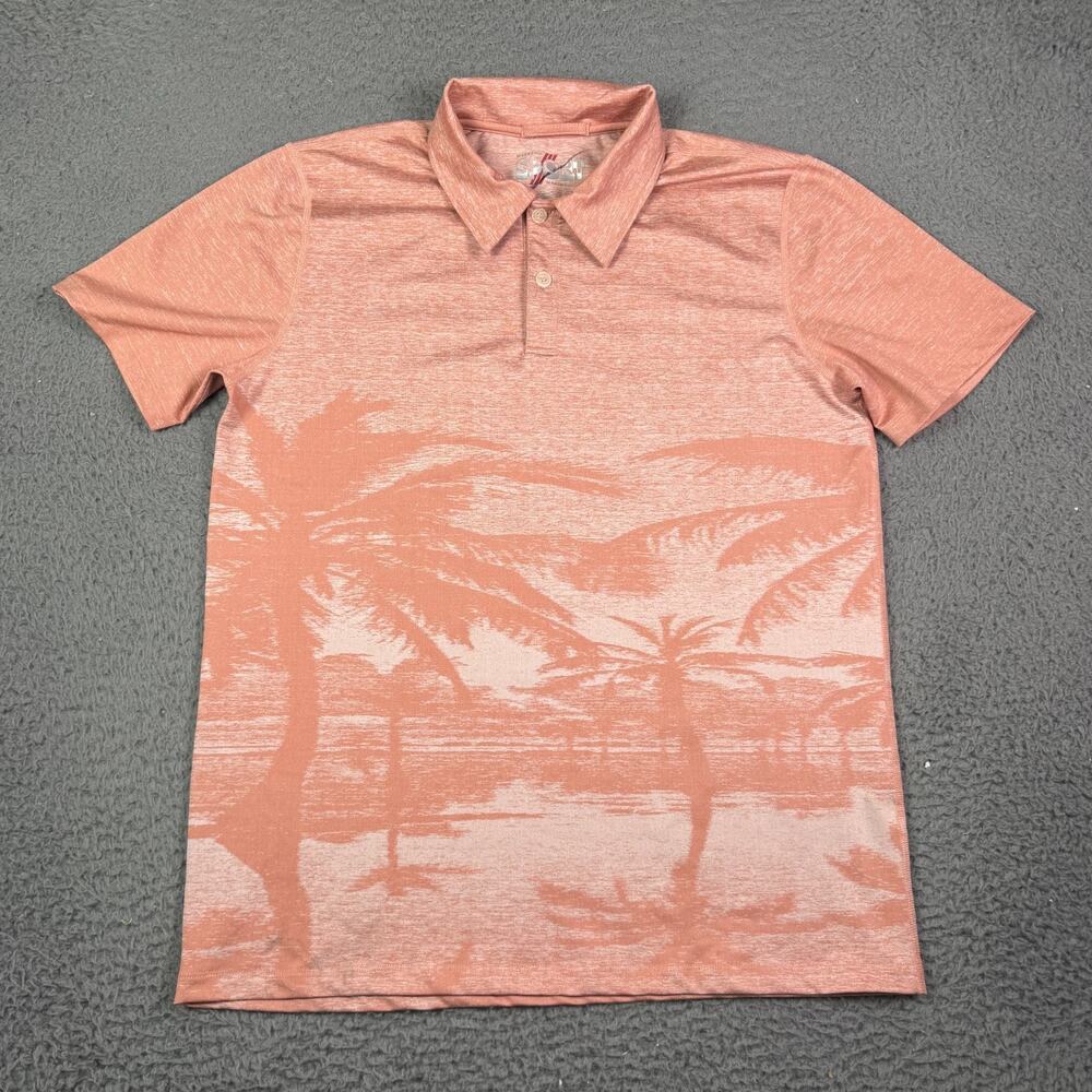 Marine Layer Polo Shirt Mens Small Peach Weekend Sport Palm Tree Stretch